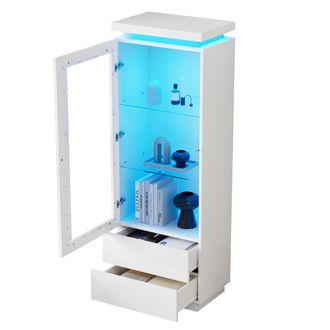STILVORA Vitrina Con 2 Cajones Y 1 Puerta De Acr&iacute;lico Con Led, Frente De Alto Brillo, Para Sal&oacute;n, En Tablero De Part&iacute;culas, 60 &times; 40 &times; 171 Cm, Blanco