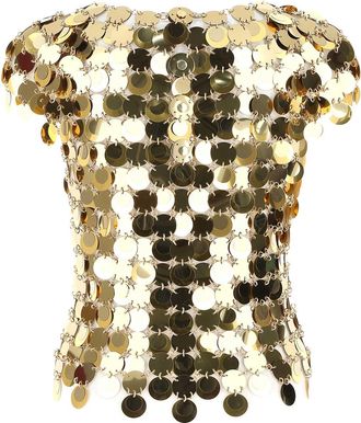 Paco Rabanne Womens Gold Sequins Top P710 Maglie Sweater