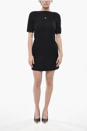 Givenchy Short-Sleeve Tweed Sheath Dress with Front Logo size 40