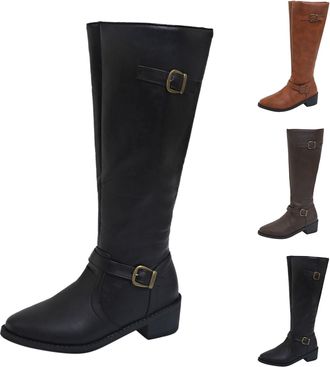 Generic Womens Mid Calf Boots Winter Fashion Solid Side Zipper Comfortable Ankle Booties(Yellow, 4.5)