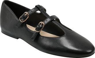 Marc Fisher Evie T-Strap Flat in Black Leather at Nordstrom Rack, Size 8