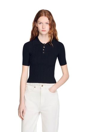 Sandro Knit polo shirt in Black at Nordstrom, Size X-Small