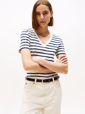 Tommy Hilfiger SLIM CODY V-NK SS mit V-Ausschnitt und Streifen Baumwolle, slim fit