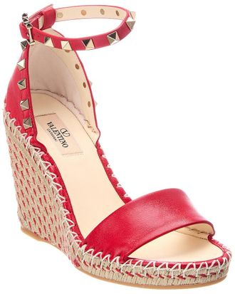 Valentino Rockstud 90 Leather Wedge Sandal