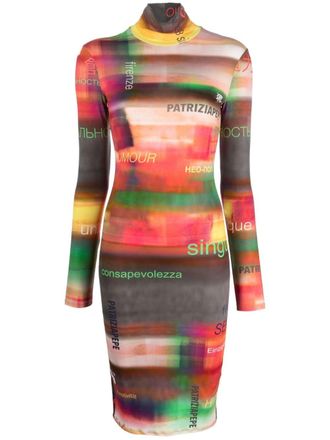 Patrizia Pepe Glossy slogan-print midi dress - women - Polyester/Spandex/Elastane - I - Green