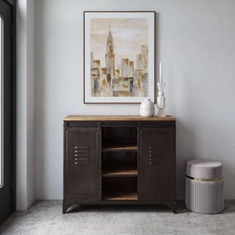 Maisons du monde Aparador de estilo industrial de 2 puertas de hierro y madera de abeto 100 cm