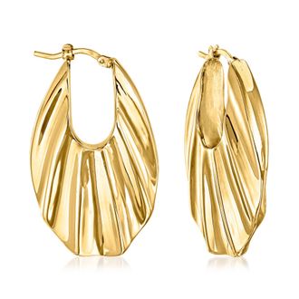 Ross-Simons Italian 18kt Yellow Gold Ribbed Hoop Earrings