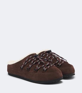 Prada Shearling-lined suede mules