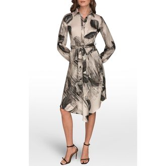 DKNY Tie Waist Shirt Dress in Black/vellum at Nordstrom, Size 16