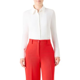 Akris Classic Fitted Button-Up Shirt in Cream at Nordstrom, Size 16