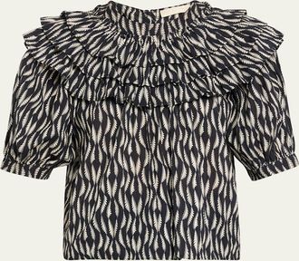 Ulla Johnson Mira Ruffle Puff-Sleeve Cotton Blouse