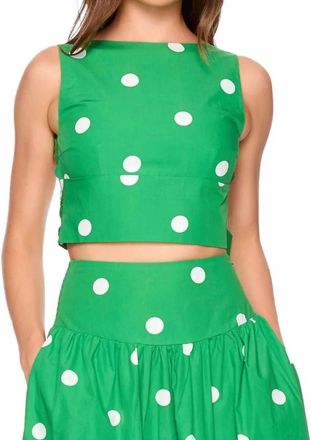 Susana Monaco Poplin Polka Dot Tie Back Top In Vert/sugar