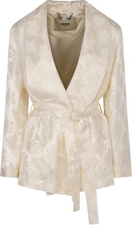 Fendi Zijden Jacquard Jas met Taille Riem - Dames - Zomerjassen - Wit - XS - Jassen