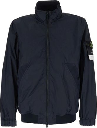 Stone Island Light Jackets, male, Blue, M, Logo Zip Jacket