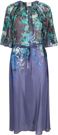 Forte_Forte floral-print pleated midi dress - women - Silk/Cotton - III - Purple