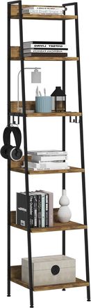 Woltu Woltu Escalera Estanter&iacute;a Negra De Estilo Industrial Estanter&iacute;a Almacenaje De Madera Y Metal Con 4 Ganchos Extra&iacute;bles Librer&iacute;a De 6 Niveles Para Sal&oacute;n