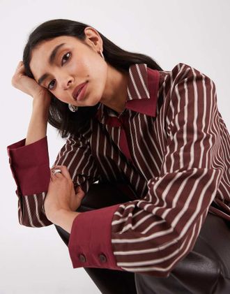 Asos camicia oversize con colletto a contrasto-Marrone