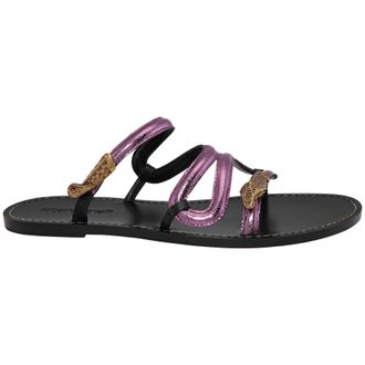 Roberto Cavalli Craquele Leather Serpent Flat Sandals, Brand Size 36 ( US Size 6 )