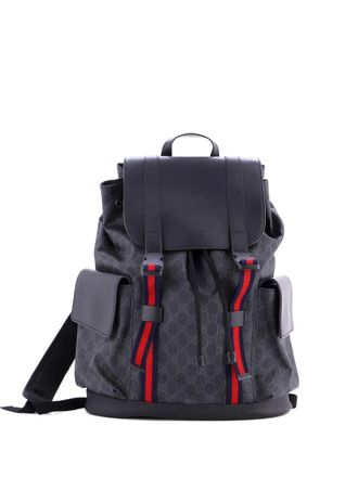 Gucci Double Pocket Buckle GG Coated Canvas Large backpack - Zwart
