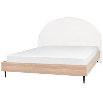 Beliani Cama Con Somier Blanco Crema Madera Clara Negro 180 X 200 Cm Poli&eacute;ster Mdf Millay