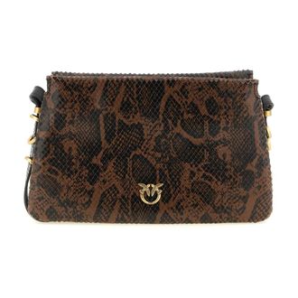 Pinko Borsa a tracolla in pelle con stampa pitonata e dettaglio uccello - - Bags - Donna - Marrone - ONE SIZE