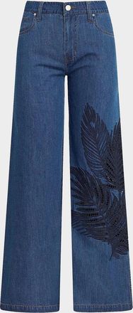 Hudson Rylee Embroidered Palm Wide-Leg Jeans