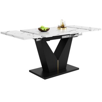 STILVORA Tavolo Da Pranzo Allungabile Con Piano Ampio E Gambe A V Regolabili, In Mdf E Metallo, 99&times;75&times;75 Cm, Bianco E Nero