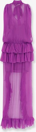 Actualee Womens Dress Asymmetric Voile Pink Polyester