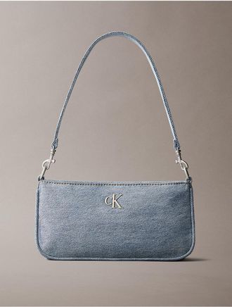 Calvin Klein Womens Logo Denim Convertible Shoulder Bag - Blue