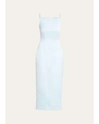 Prabal Gurung Square-Neck Satin Sheath Midi Dress