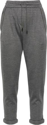 Brunello Cucinelli Broeken, Dames, Grijs, L, Katoen, Grijze Jersey Broek met Monili Ketting