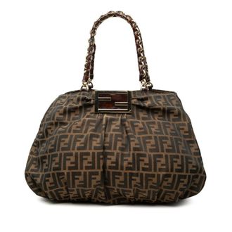 Fendi Brown Canvas Leather Shoulder Bag Tote Bag (Pre-Owned)
