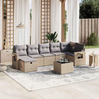 vidaXL Juego De Sof&aacute;s Jard&iacute;n Con Cojines Beige Mezcla 8 Pzas Rat&aacute;n Pe Vidaxl