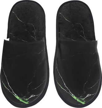 Generic Cotton Slippers Black Marble Cozy House Slippers Breathable Anti-Slide Slipper For Women Room Holiday L