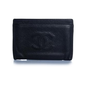 Chanel Pre-owned Womens black pebbled leather card holder - One Size
