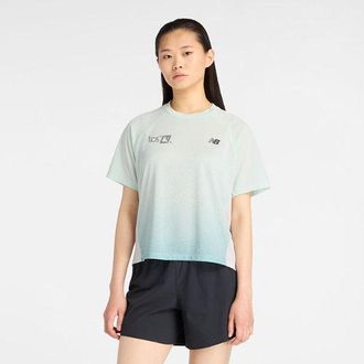 New Balance Donna London Edition Visually Technical RC Essential Run T-Shirt in Verde, Poliestere, Taglia L