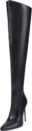 Generic Womens Stiletto High Heel Over The Knee Boots Pointed Toe Thigh High Boots Faux Suede Party Prom Shoes with Side Zipper,Black2,3.5 UK