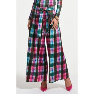 Isaac Mizrahi New York Belted Palazzo Pants in Watercolor Tartan at Nordstrom Rack, Size 10