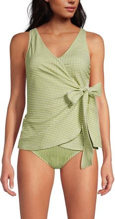 Lands End D-Cup Side Tie Tankini Top in Bright Pistachio Gingham at Nordstrom, Size 16