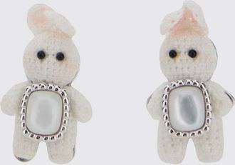 Yvmin Silver Dangle Earrings with Zircons and Embroidered Viscose Details