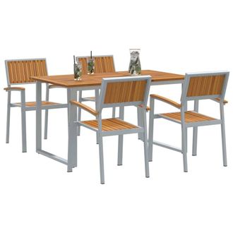 Berkfield Home Modern Garden Dining Set Set of 5 Grey Steel Durable Dining Set