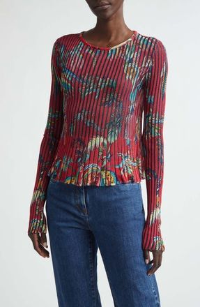 Etro Metallic Rib Sweater in Print On Red Base at Nordstrom, Size 44