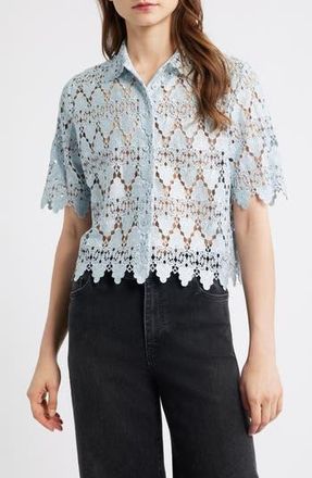 Frame Denim Lace Button-Up Shirt in Sky Blue at Nordstrom Rack, Size X-Small