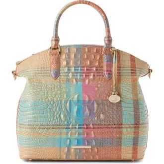 Brahmin Large Duxbury Plaid Croc Embossed Leather Satchel in Picnic at Nordstrom