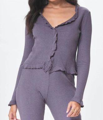 La Made Sweet Serenade Ruffle Cardigan In Petrol