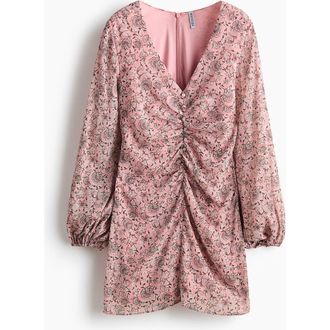 H&M Button-detail Crinkled Dress in Pink/floral at Nordstrom, Size Xx-Large