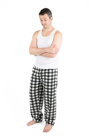 Leveret Mens Fleece Printed Holiday Pajama Pants in Plaid Black & White at Nordstrom, Size Xx-Large