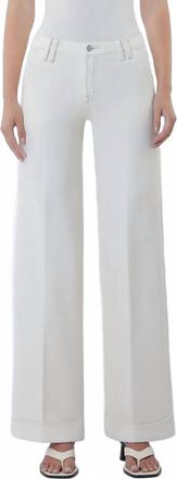 Flying Monkey Mid Rise Trouser Pressed Cuffed Wide Leg Jeans In Ecru
