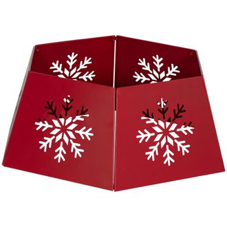 HOMCOM Hexagon Christmas Tree Base Cover With Hollow Snowflake Patterns Red | TJ Hughes