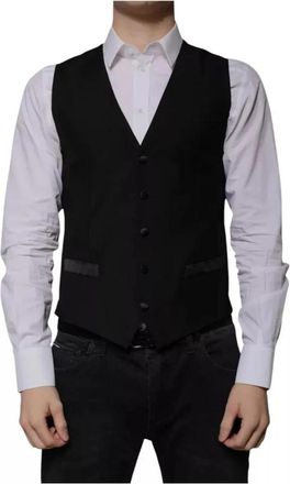 Dolce & Gabbana Elegante Zwarte Formele Vest - Heren - Gillet - Zwart - M - Wol - Kostuums